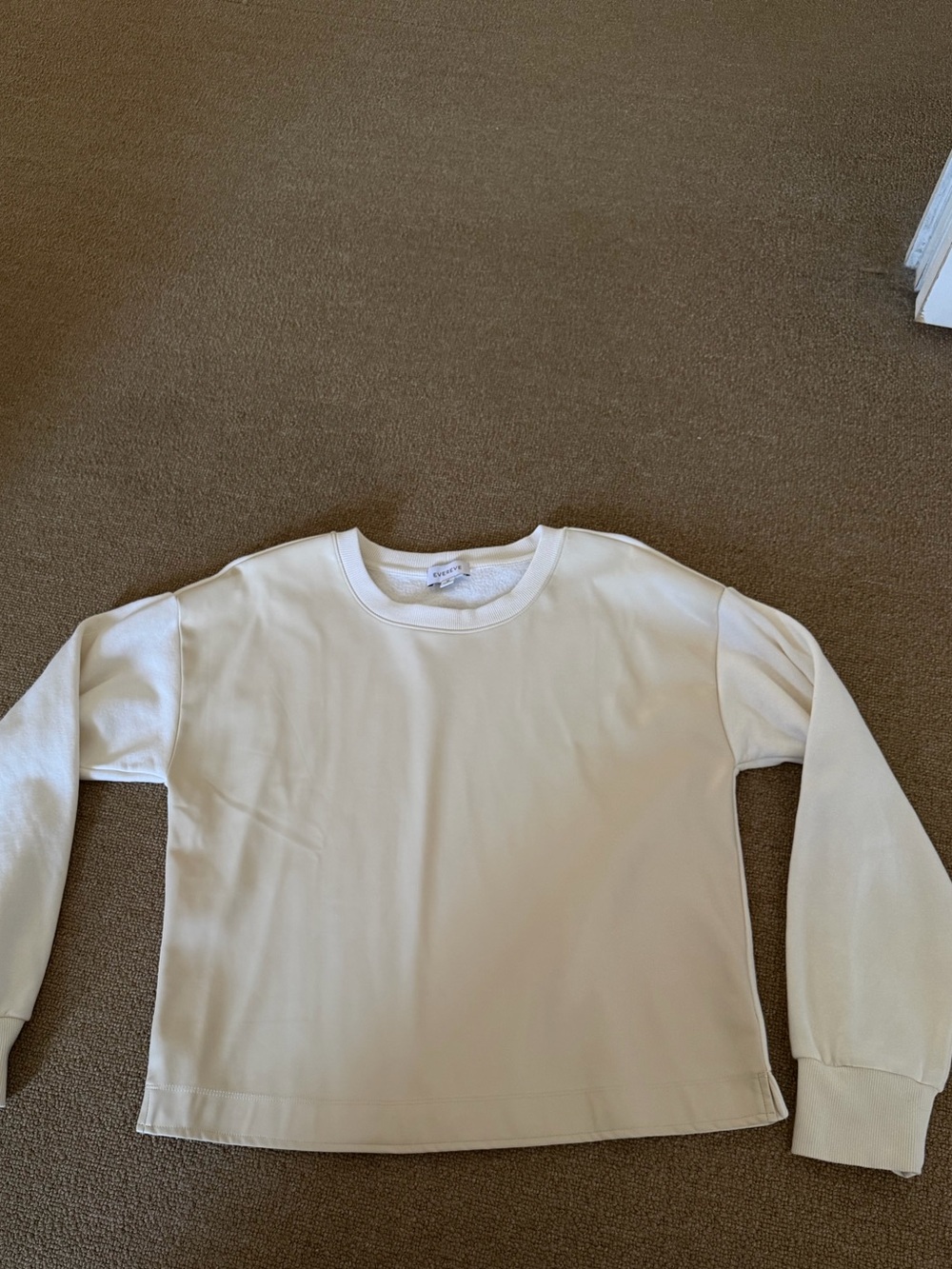 Cream Long-Sleeve Crewneck Top - Faux Leather Front MUsT SEE